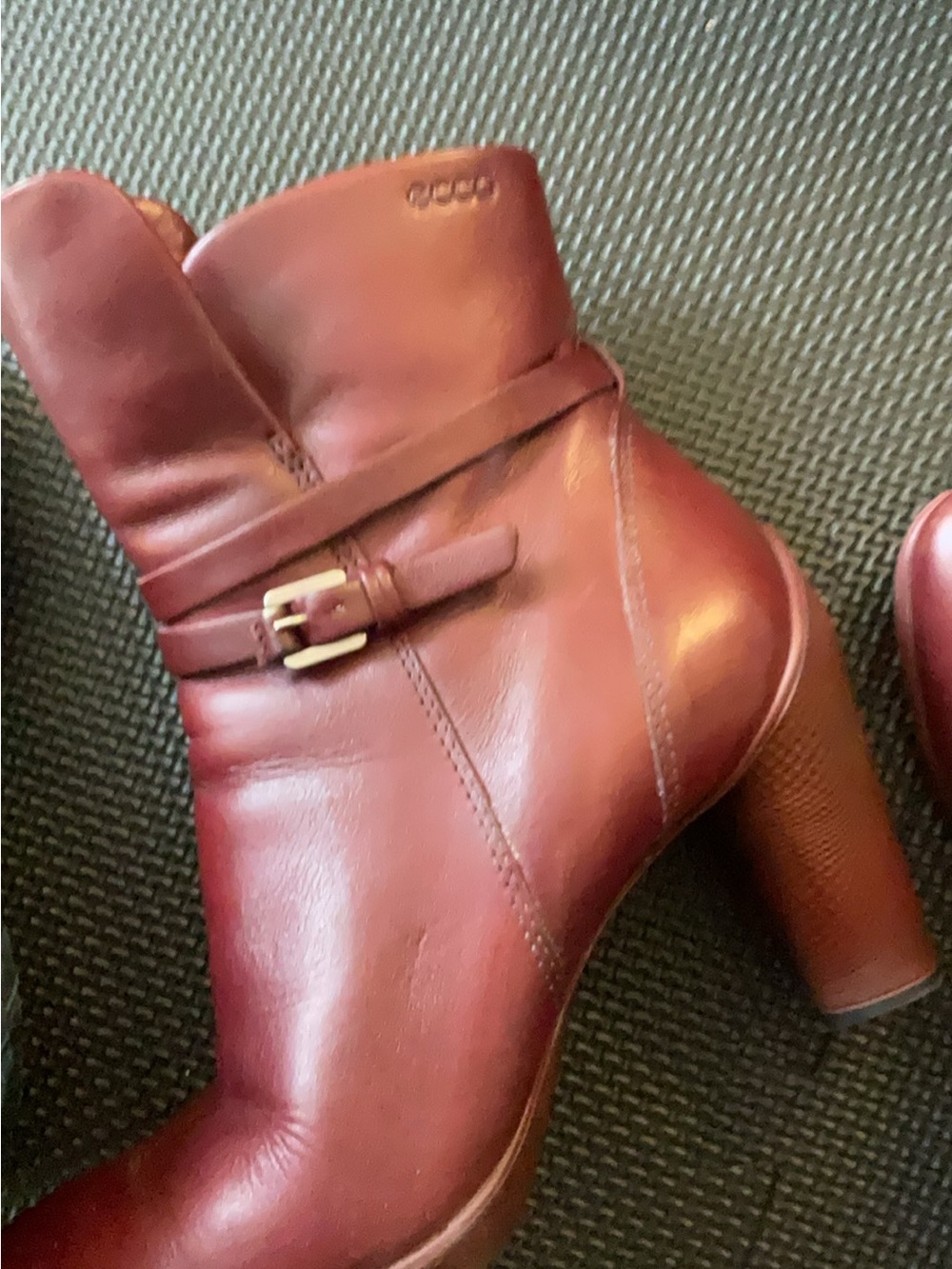 Ecco Women's Burgundy Leather Ankle Boots with Buckle
